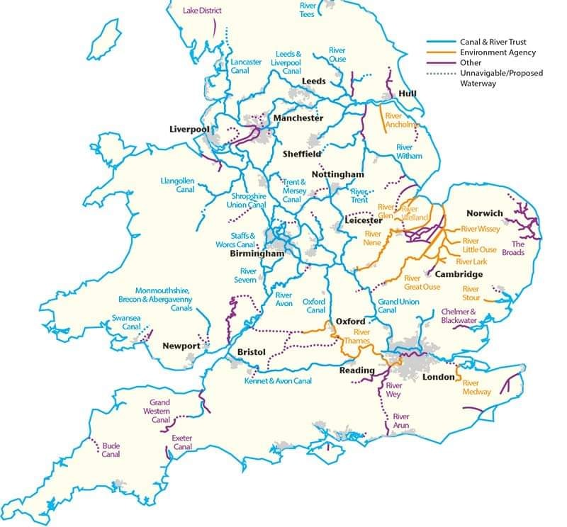 Inland Waterways Map Of England, Wales And Scotland EA1